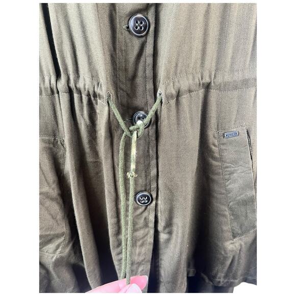 Obey olive green button front lightweight coat pockets cinch tie waist small NWT - Picture 9 of 9